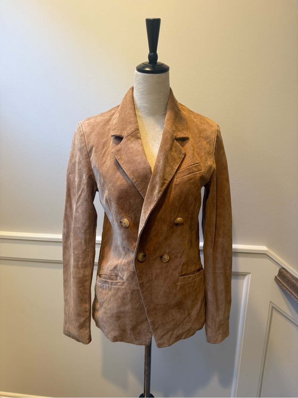 Blank NYC Double-Breasted Suede Blazer in Tan Brown- perfect cond- SZ S